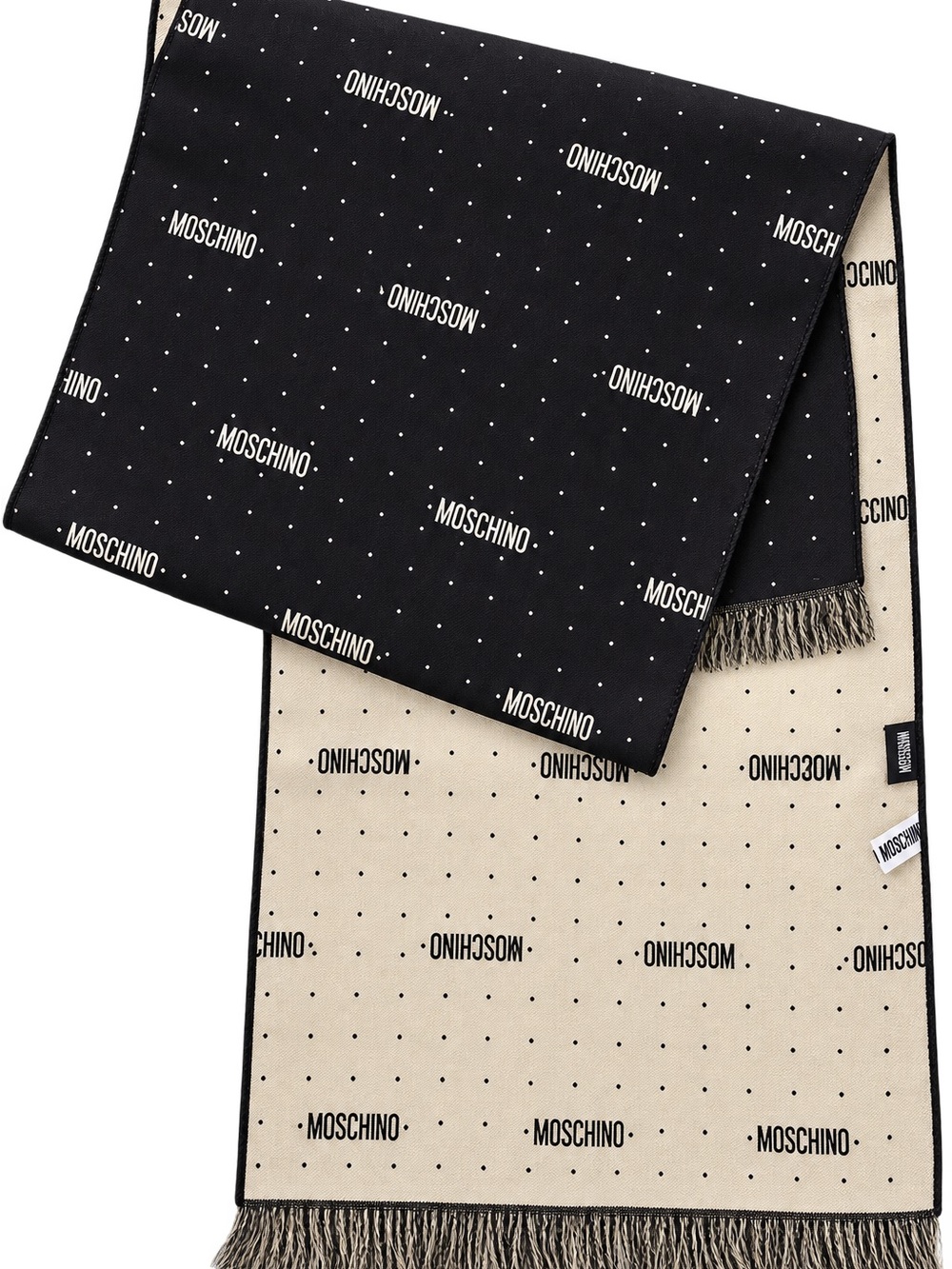 Moschino Reversible Black & Cream Logo Silk Scarf. Pre owned.